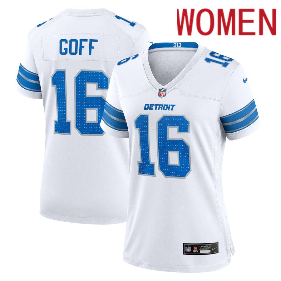 Women Detroit Lions #16 Jared Goff Nike White Game NFL Jersey->women nfl jersey->Women Jersey